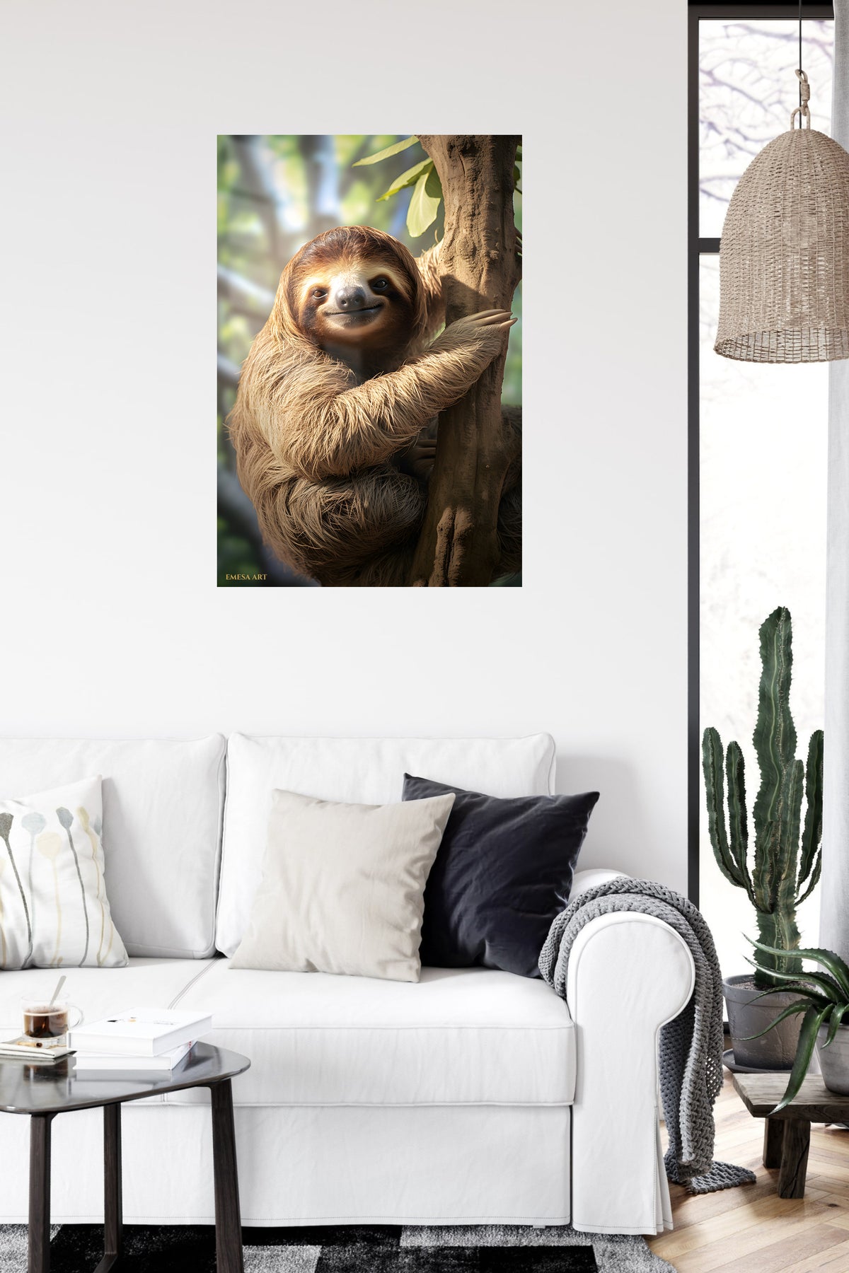 Emerald Eyes Black Cat metal wall art displayed in a contemporary living space