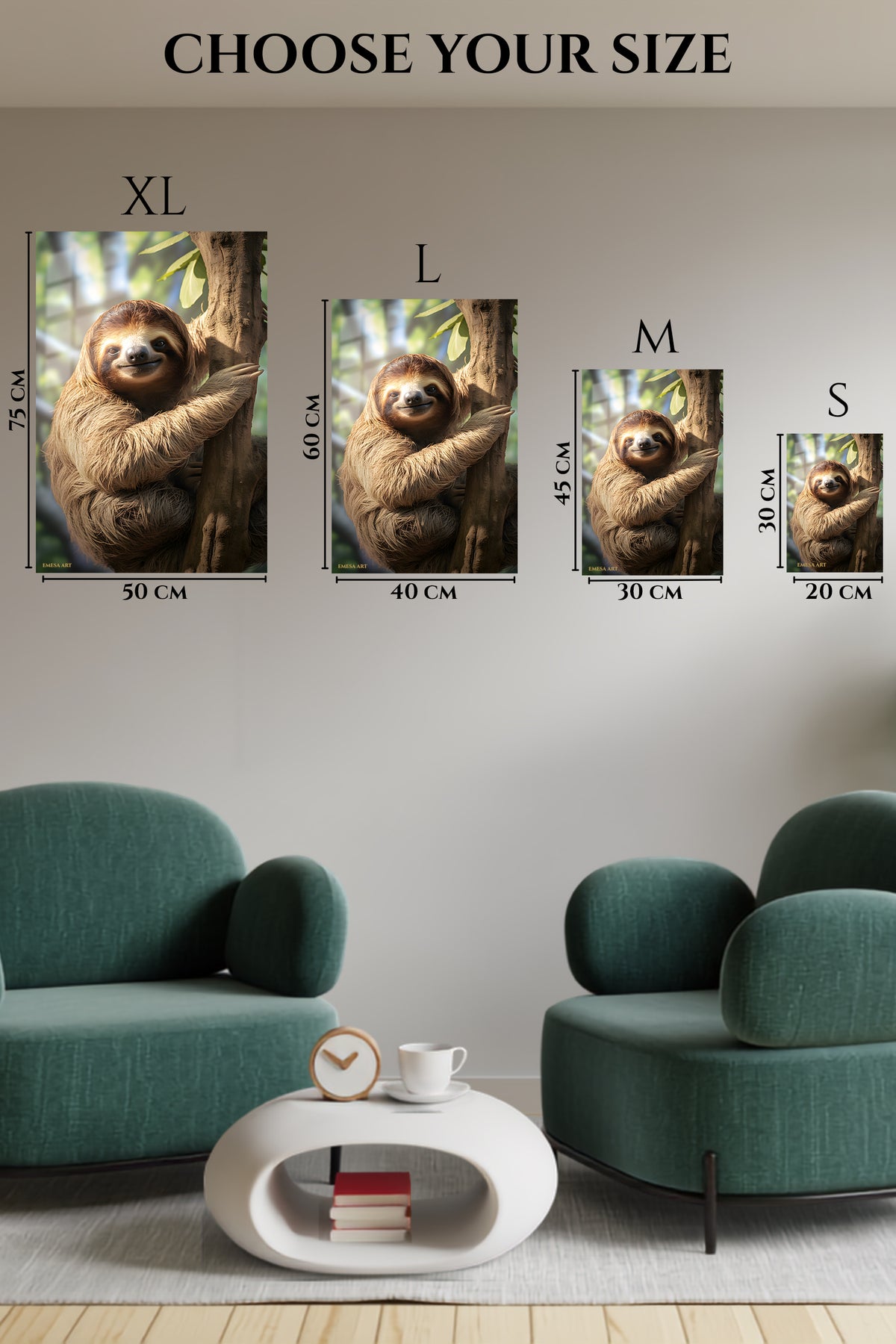 EMESA metal wall art size comparison guide for Emerald Eyes Black Cat