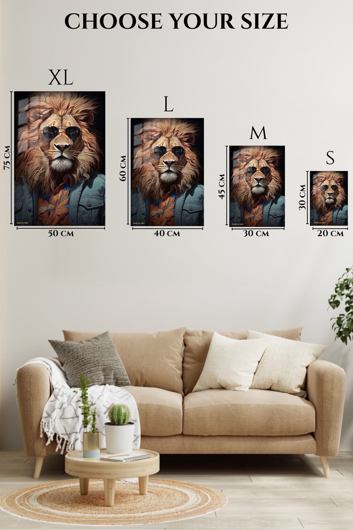 EMESA metal wall art size comparison guide for Regal Peacock Display
