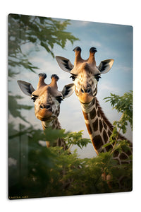 Curious Giraffe Pair premium metal wall art – front view