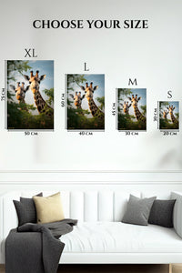 EMESA metal wall art size comparison guide for Curious Giraffe Pair