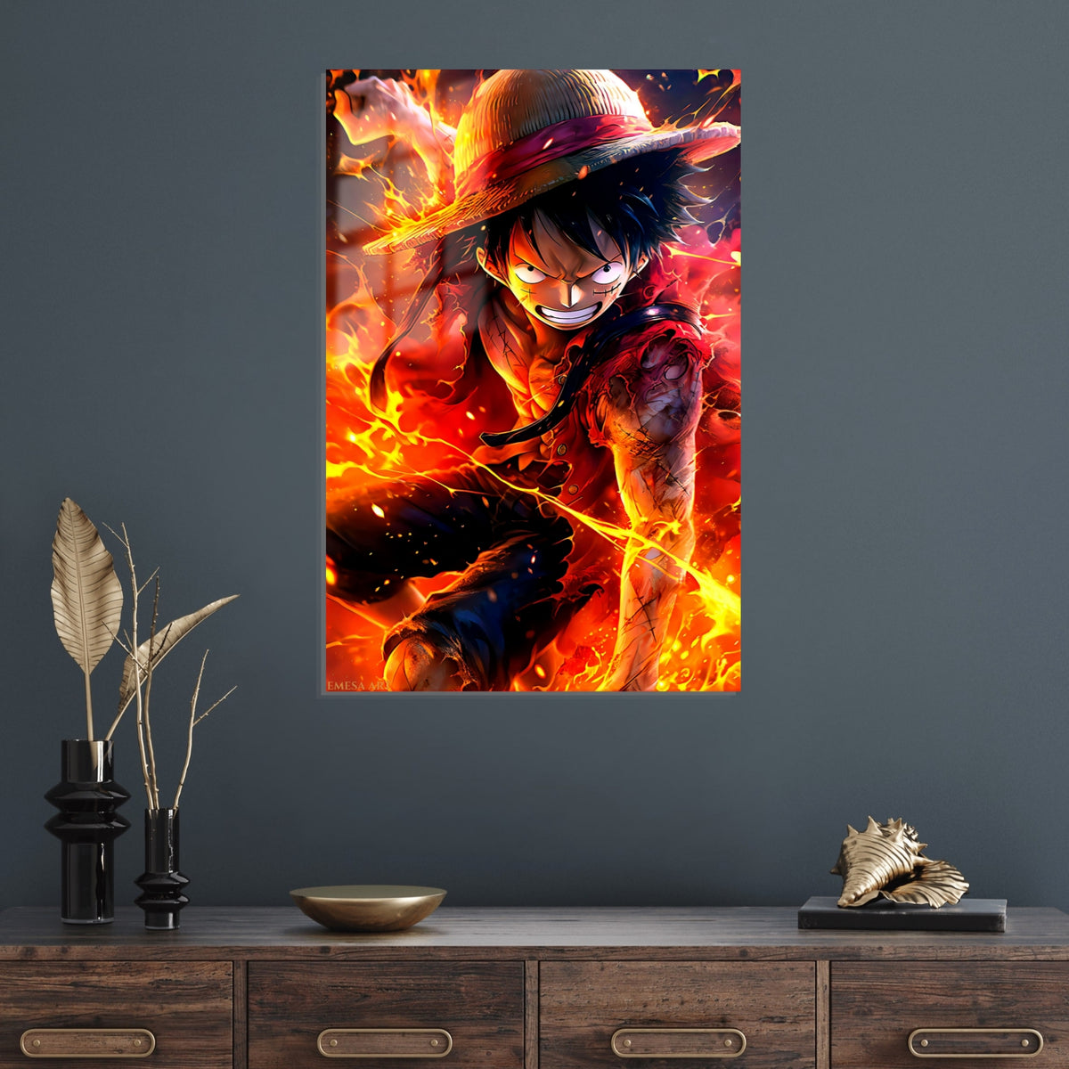 Luffy Fire Anime Metal Wall Art | EMESA ART