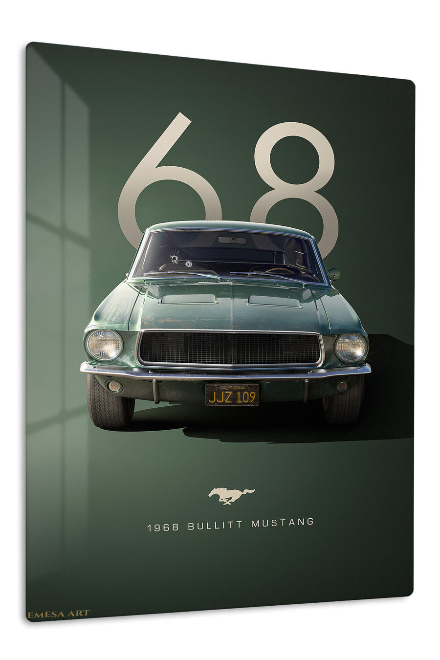 1968 Green Mustang Front View premium metal wall art – front view