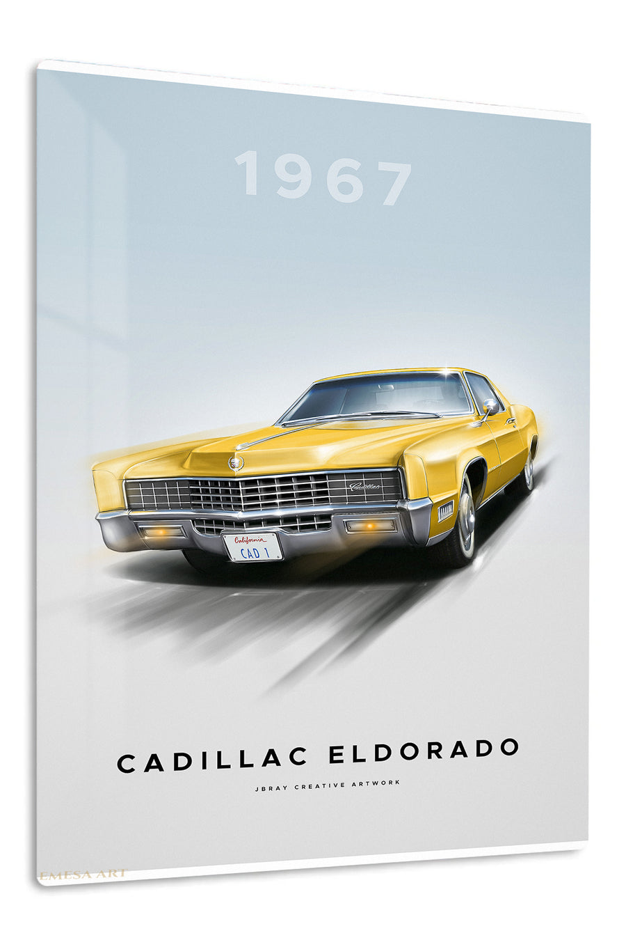 1967 Yellow Cadillac Eldorado premium metal wall art – front view