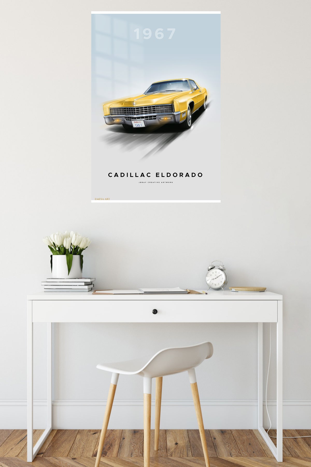 1967 yellow Cadillac Eldorado classic car wall art