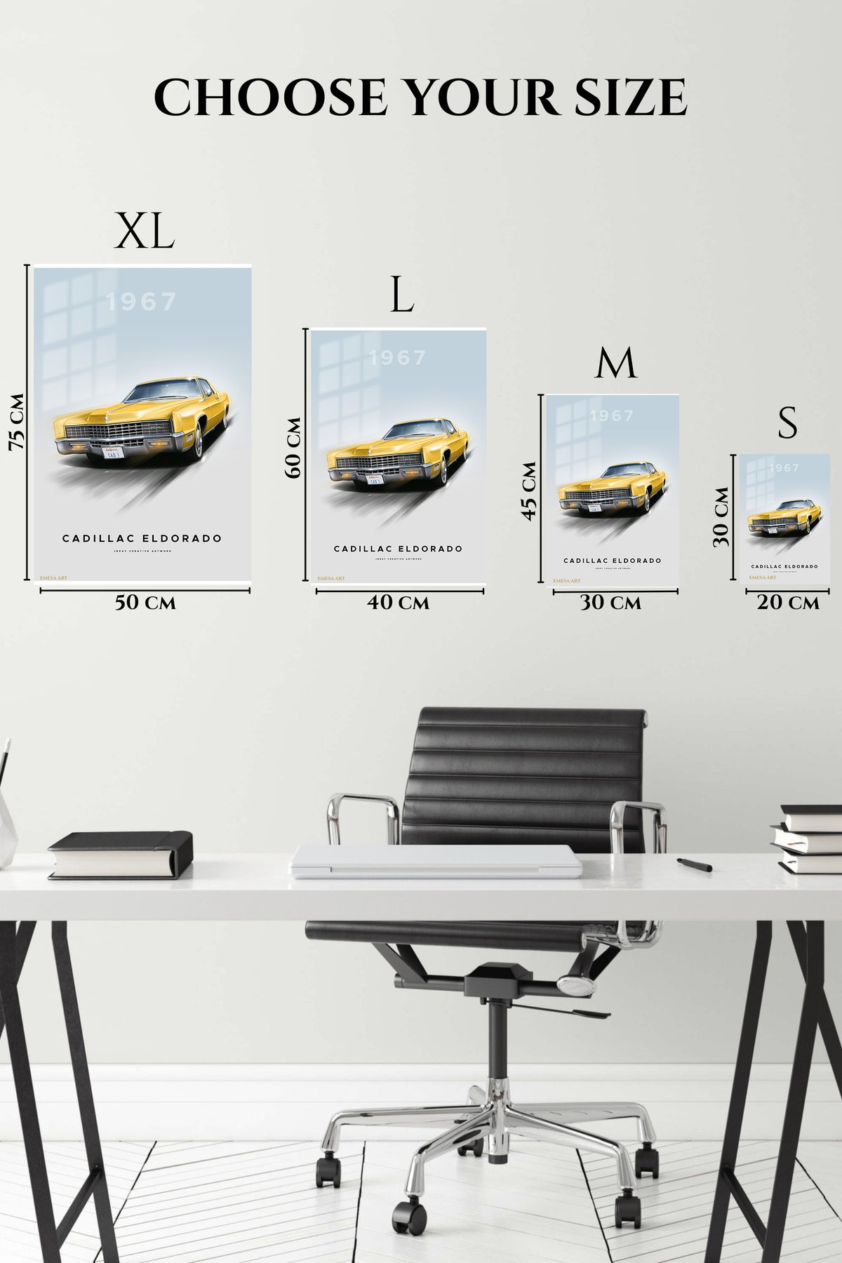 1967 yellow Cadillac Eldorado classic car wall art