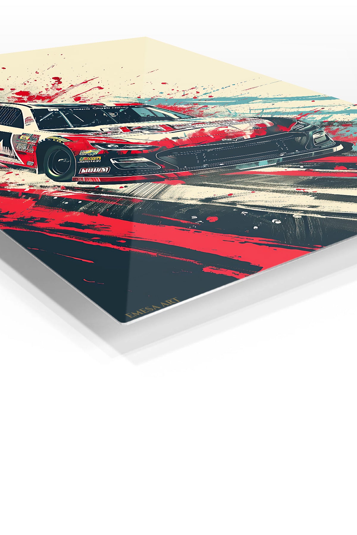 Abstract red classic muscle car paint-splash wall art