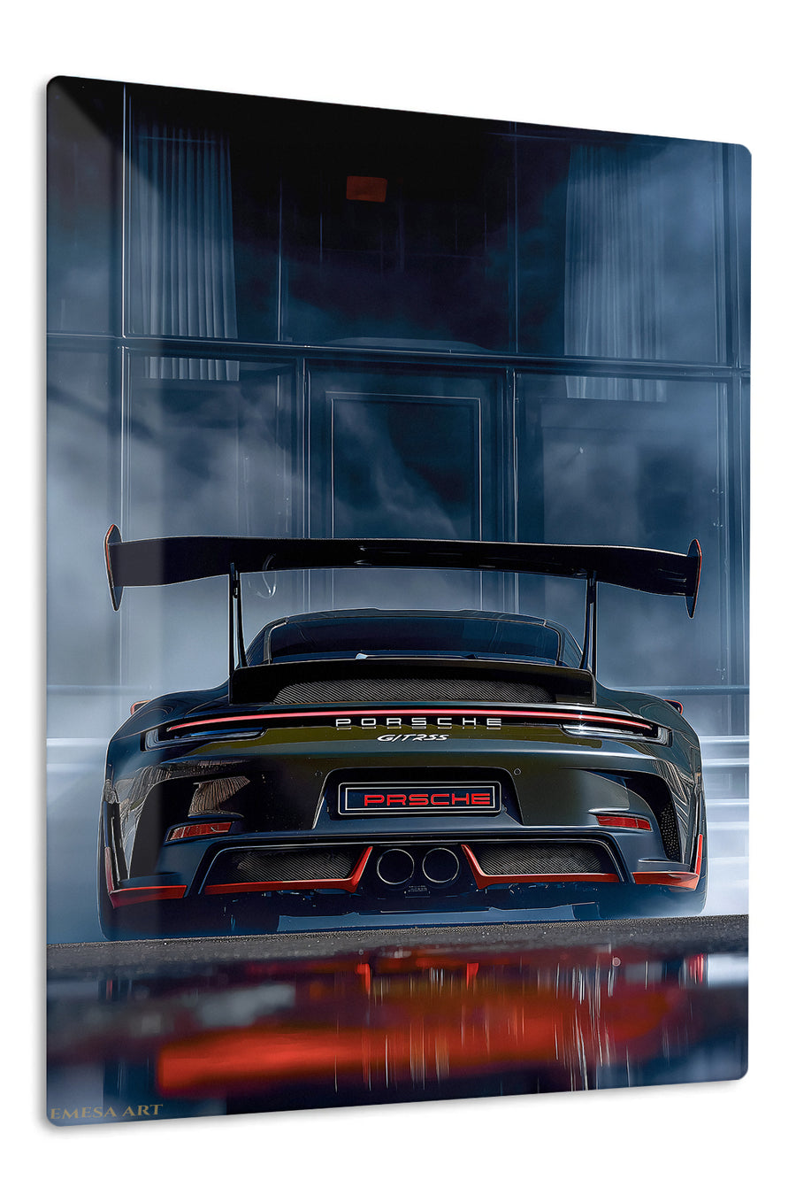 Black Porsche GT3 RS Rear View premium metal wall art – front view