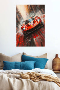 Red and orange classic racing car abstract wall art