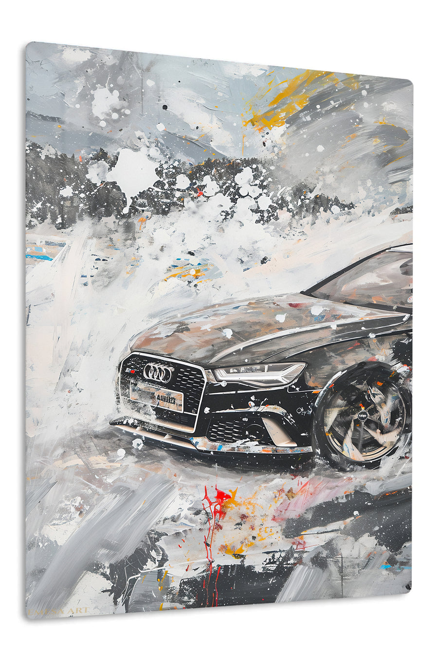 Silver Performance Car Abstract premium metal wall art – front view