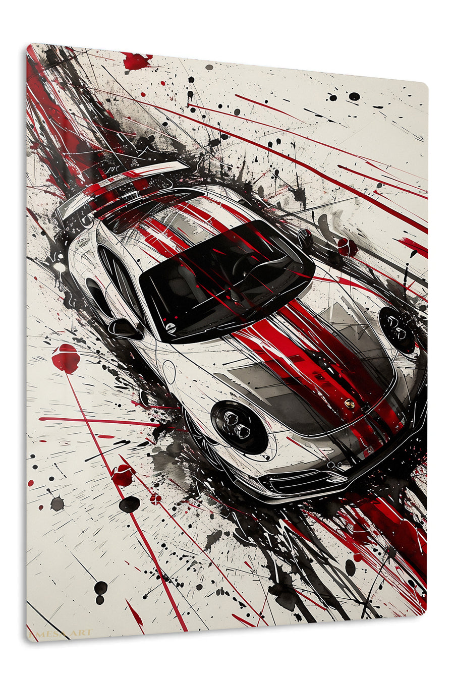 Black Red Sports Car Splash premium metal wall art – front view