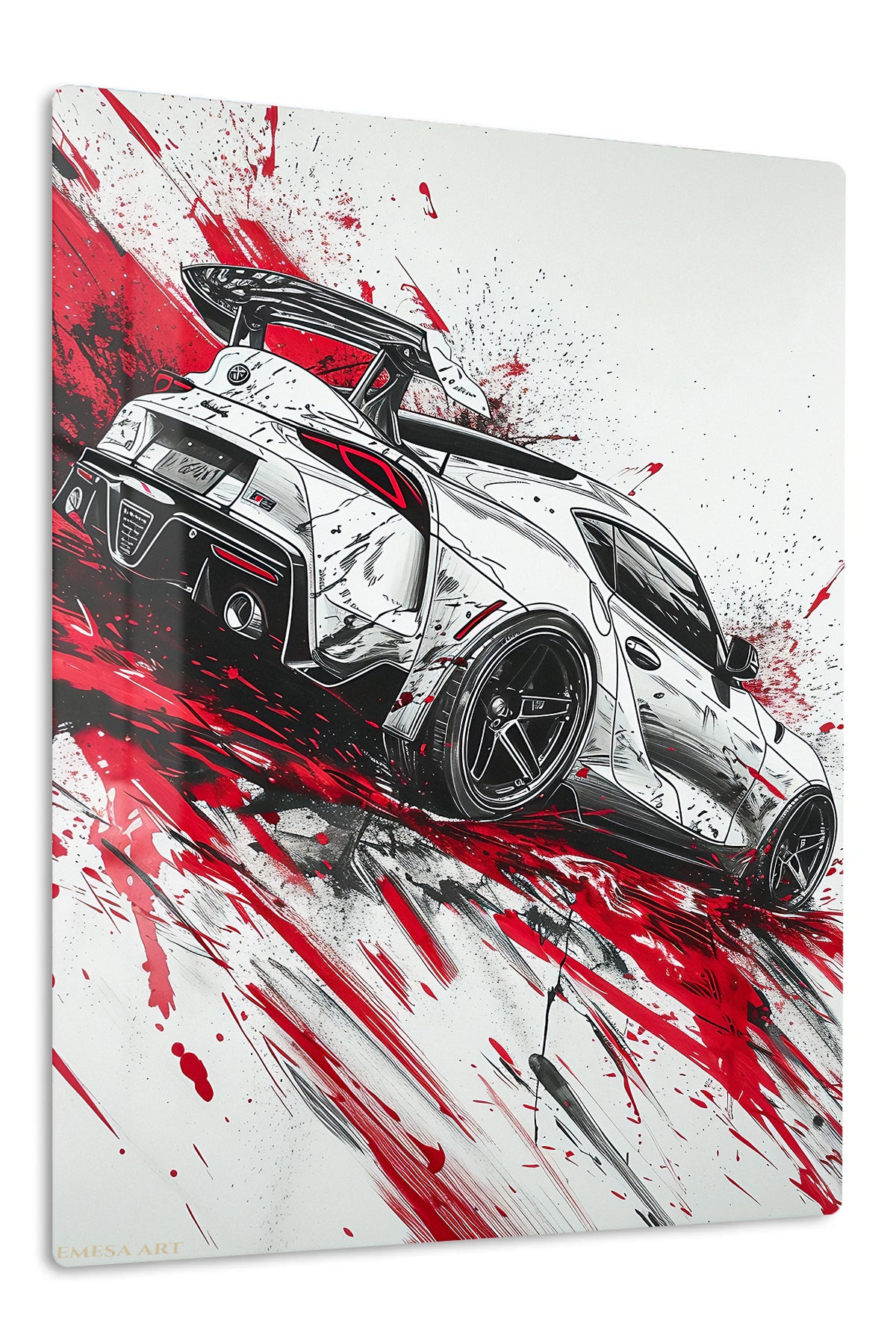 White Sports Car Red Splash wall art