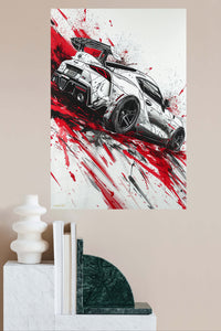 White Sports Car Red Splash wall art