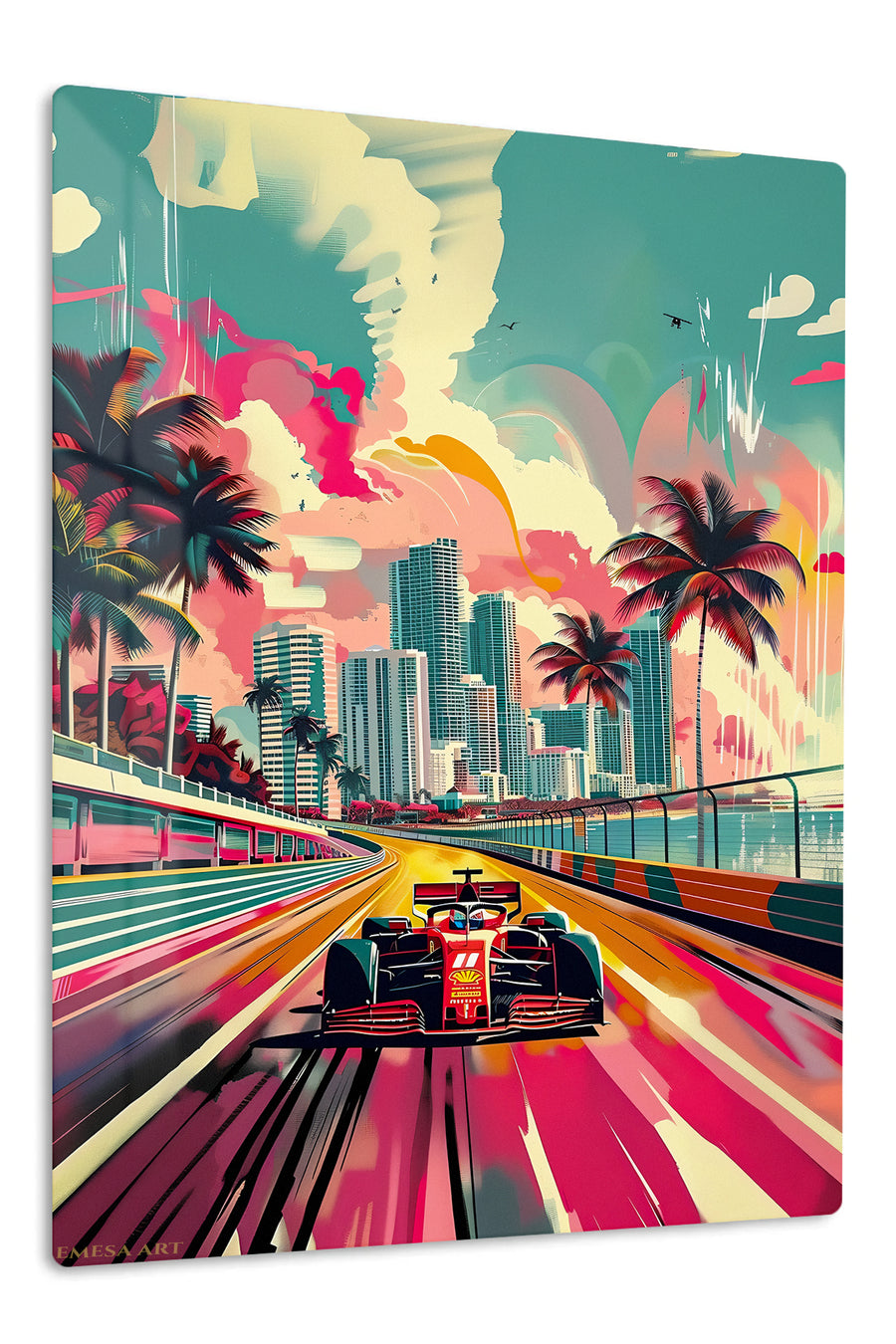 Retro Formula Racing Miami premium metal wall art – front view