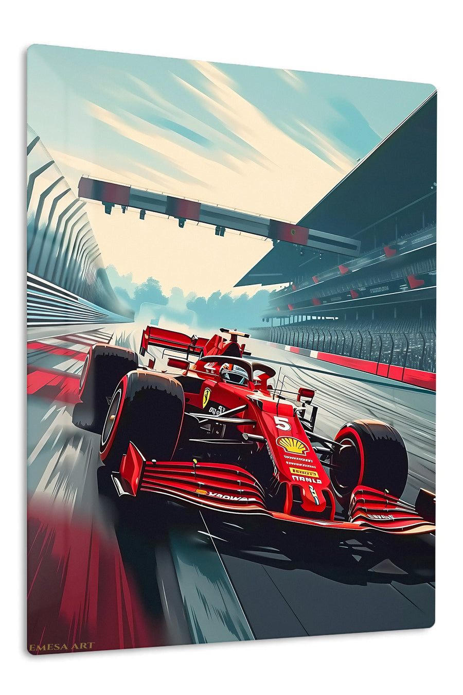 Red Racing Car at the Starting Grid premium metal wall art Ã¢â‚¬â€œ front view