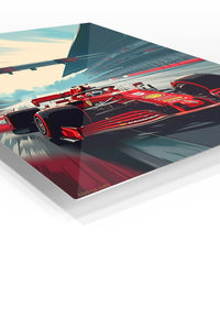 Red Racing Car at the Starting Grid premium metal wall art Ã¢â‚¬â€œ angled view