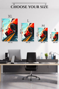 EMESA metal wall art size comparison guide for Red Sports Car Rush