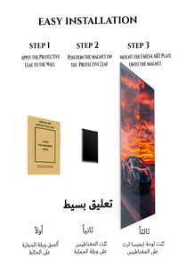 Magnetic mounting installation guide for Midnight Supercar at Fiery Sunset metal wall art