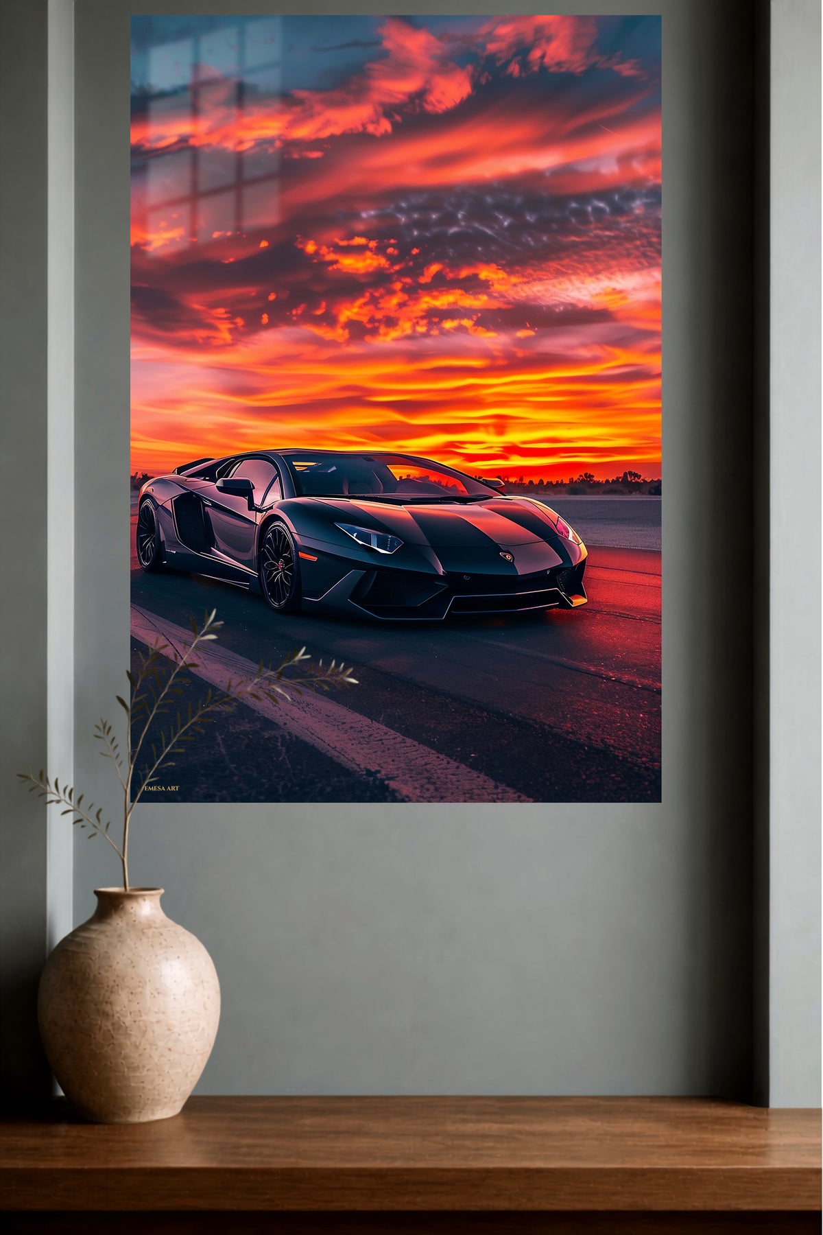 Silver Supercar Sunset wall art