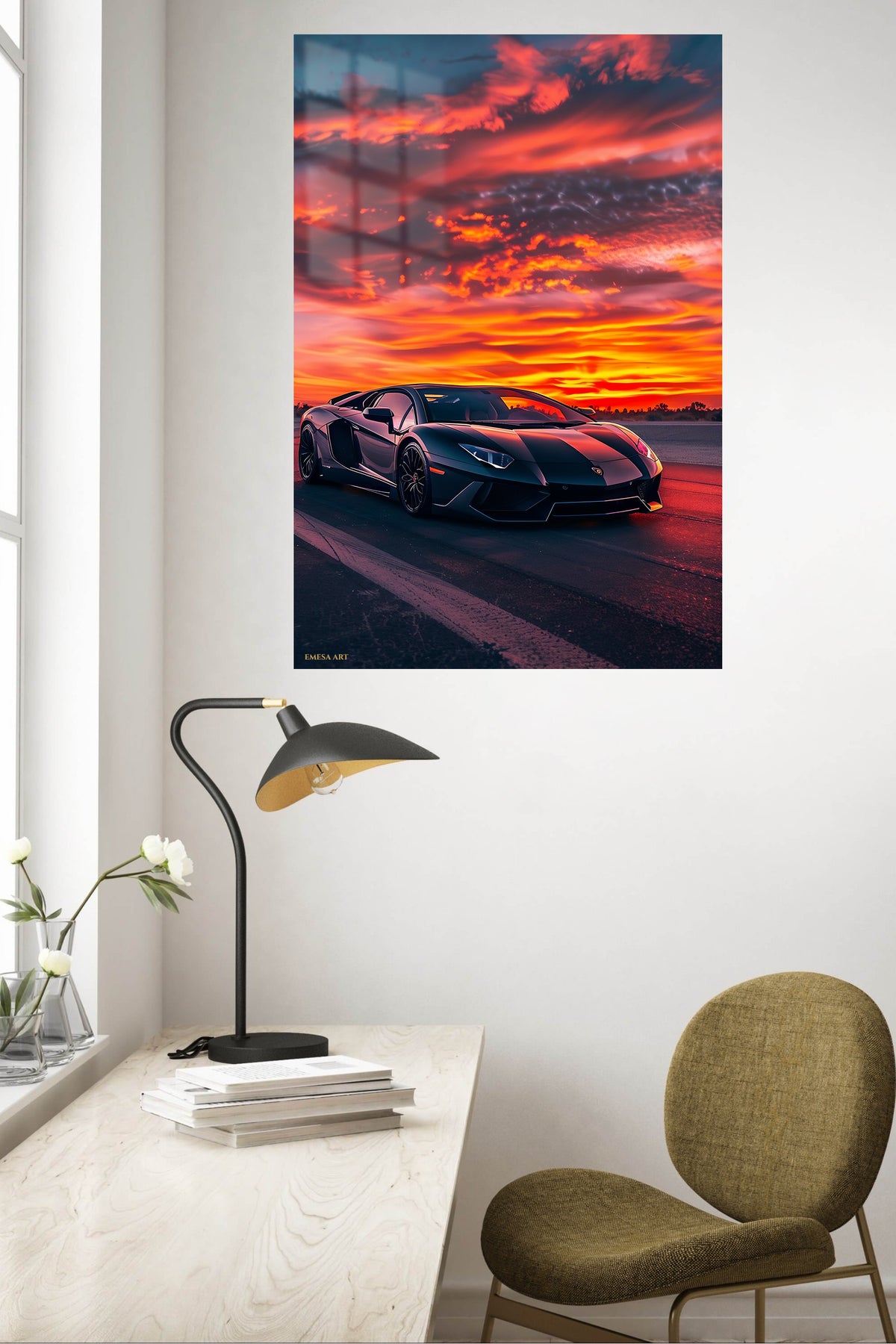 Silver Supercar Sunset wall art