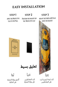 Magnetic mounting installation guide for Yellow Supercar Paint Burst metal wall art