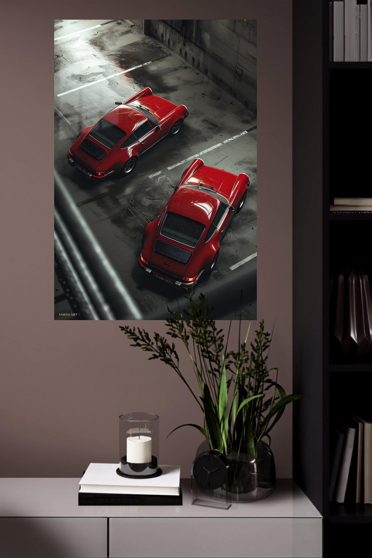 Red Classic Sports Cars Aerial wall art