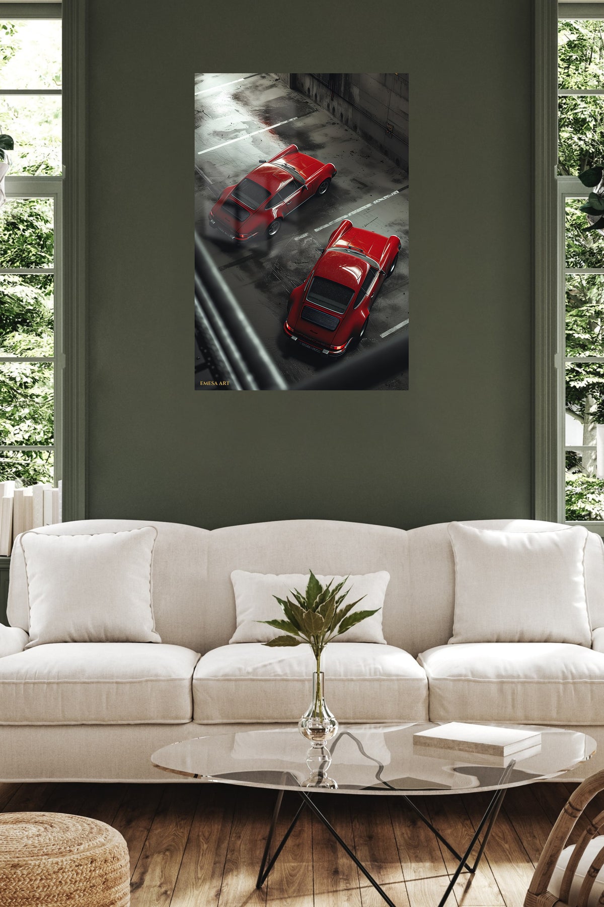 Red Classic Sports Cars Aerial wall art