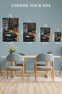 EMESA metal wall art size comparison guide for Rainy City Luxury Sedan
