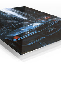 Midnight City Sports Sedan premium metal wall art Ã¢â‚¬â€œ angled view