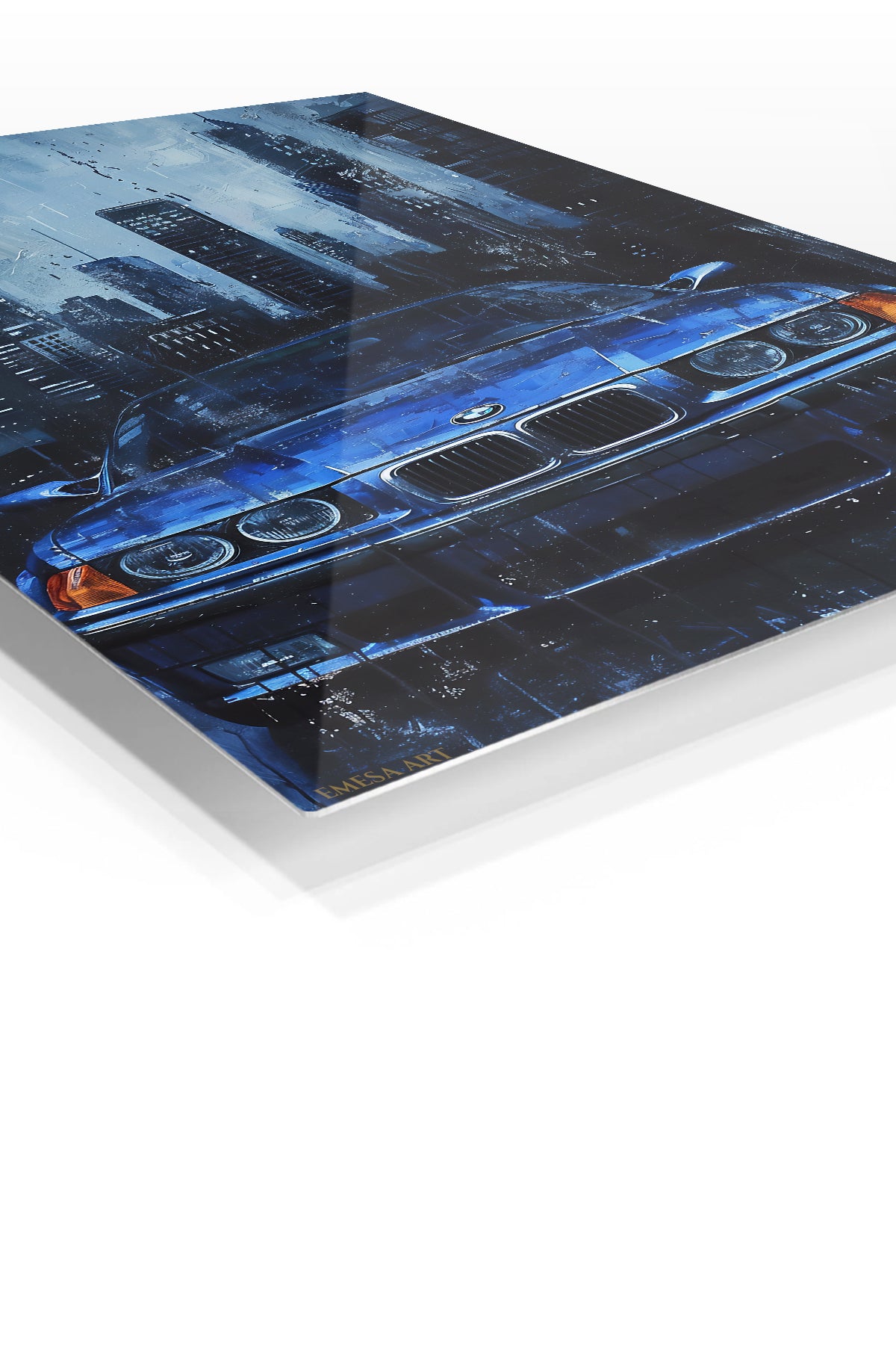 Midnight Blue City Cruiser premium metal wall art Ã¢â‚¬â€œ angled view