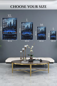 EMESA metal wall art size comparison guide for Midnight Blue City Cruiser