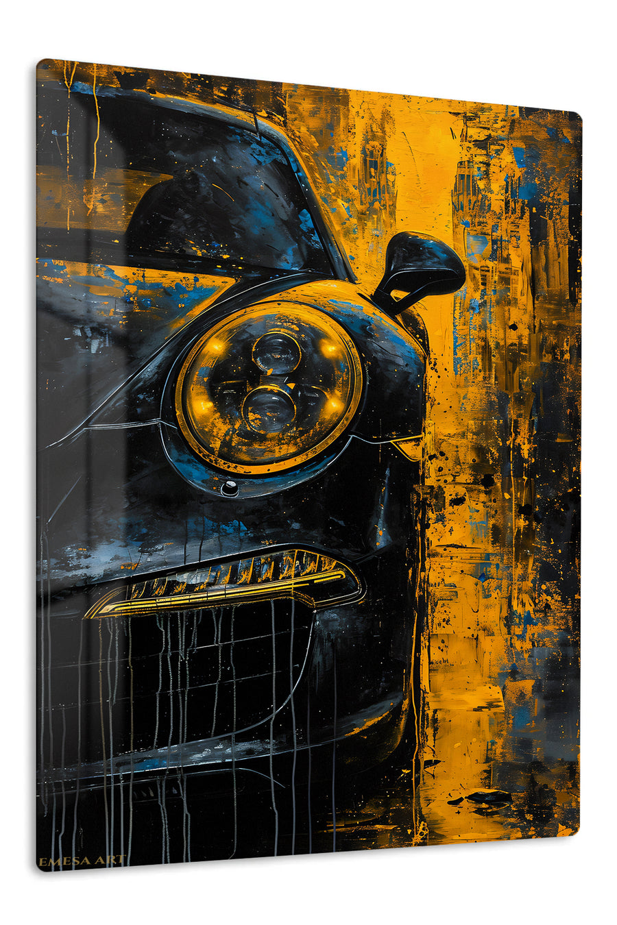 Midnight Coupe in Amber premium metal wall art Ã¢â‚¬â€œ front view