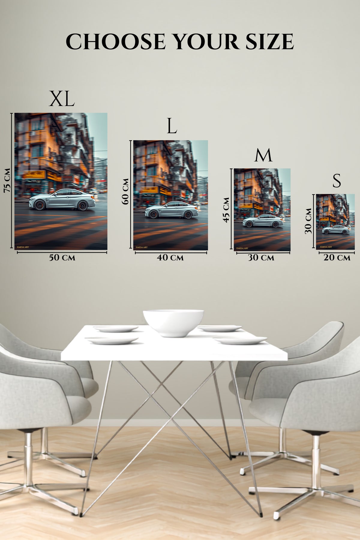 Silver Sports Sedan City Motion wall art