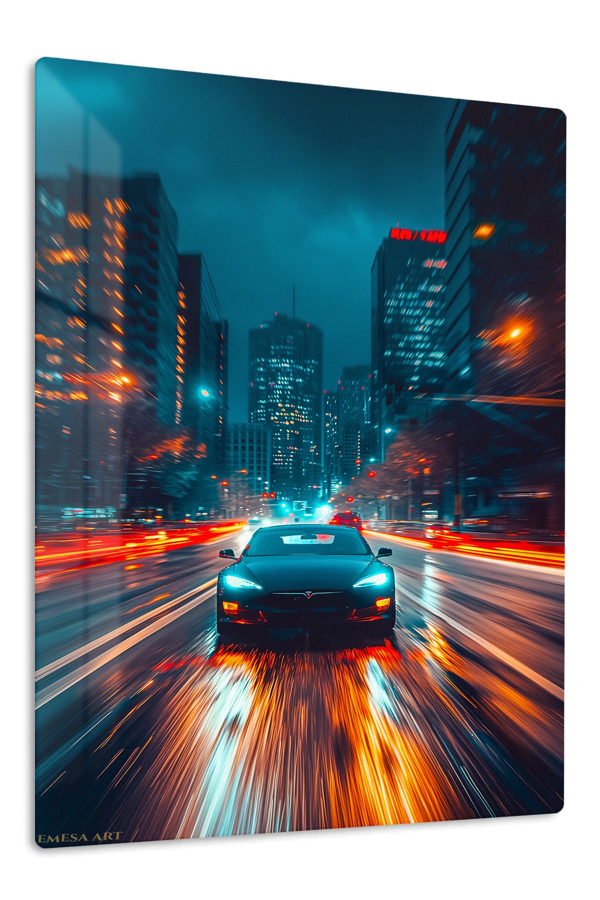 Blue Sports Car Night Drive wall art