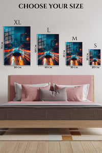 Blue Sports Car Night Drive wall art