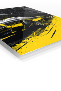 Yellow Street Racer premium metal wall art Ã¢â‚¬â€œ angled view