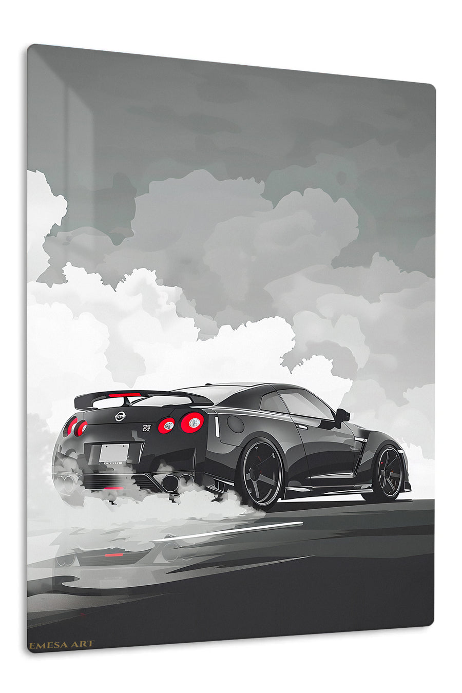 Black Performance Coupe in Smoke premium metal wall art Ã¢â‚¬â€œ front view