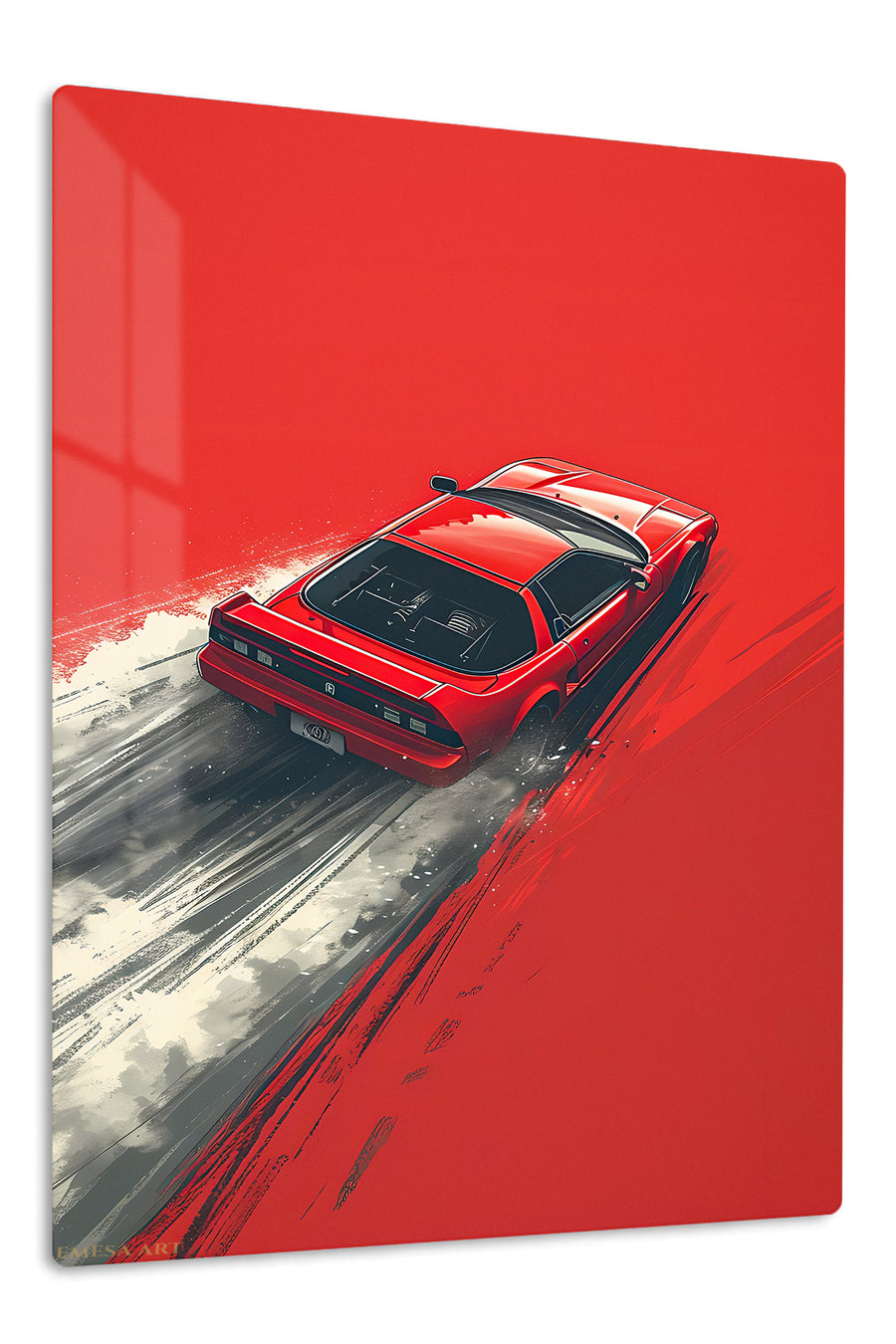 Red Sports Car on Painted Road premium metal wall art Ã¢â‚¬â€œ front view