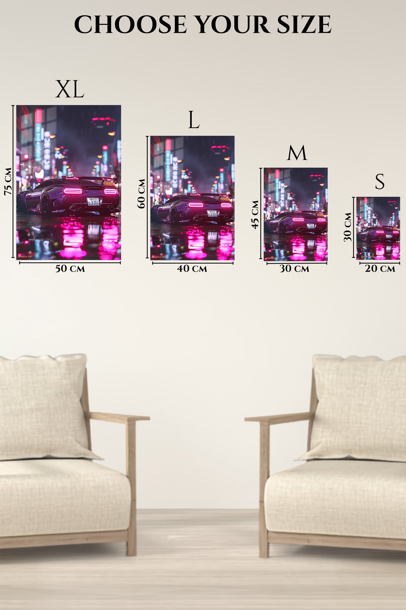 Purple Sports Car Neon City wall art