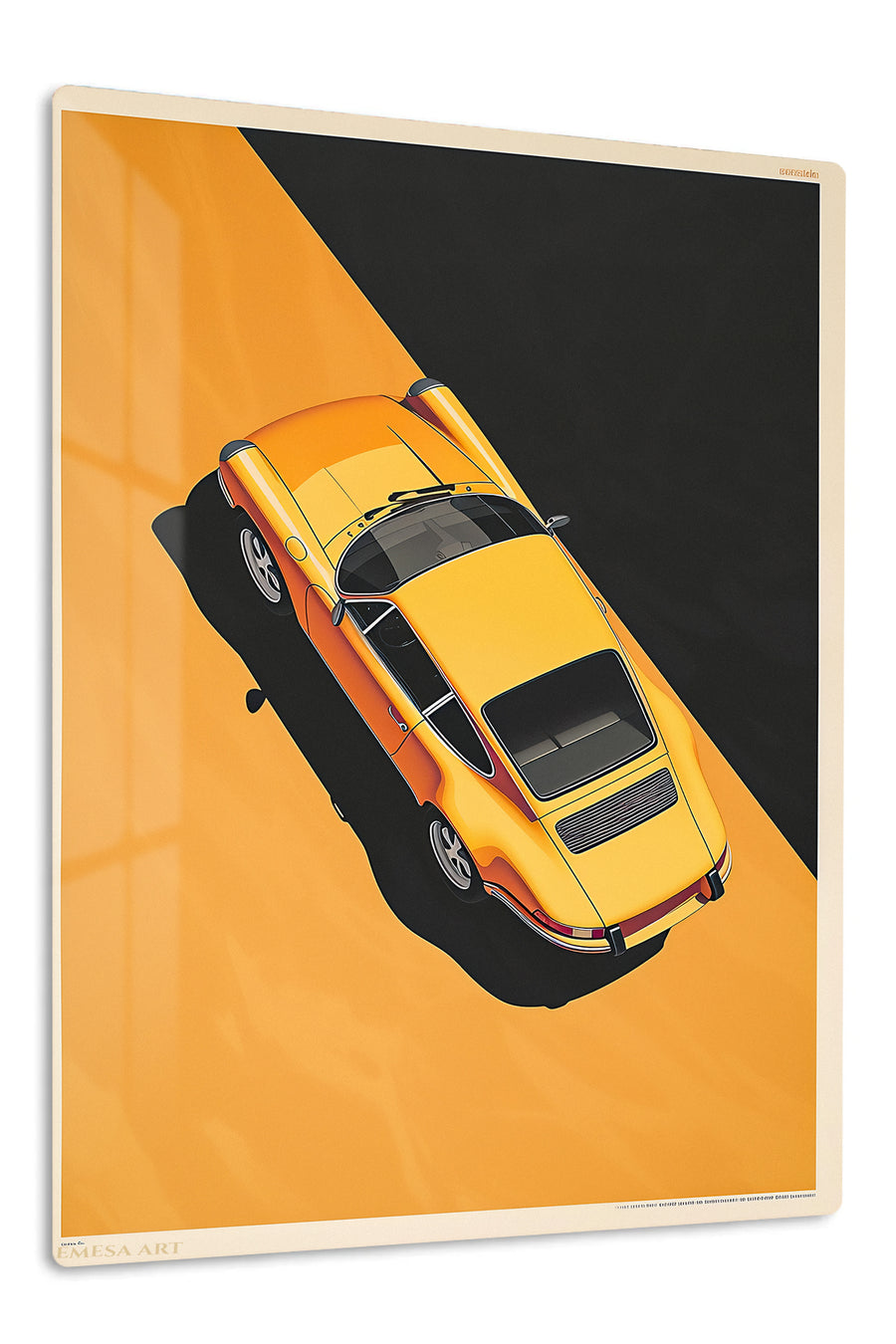 Golden Sports Car in Shadow premium metal wall art Ã¢â‚¬â€œ front view