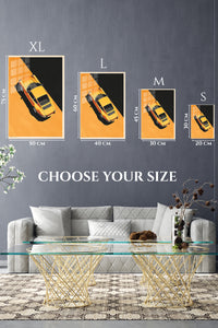 EMESA metal wall art size comparison guide for Golden Sports Car in Shadow