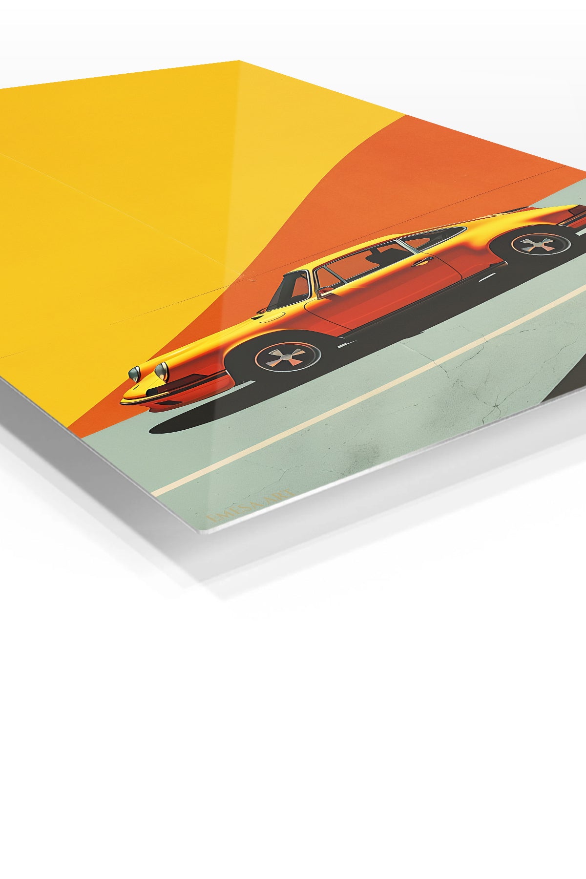 Sunset Classic Sports Coupe premium metal wall art Ã¢â‚¬â€œ angled view