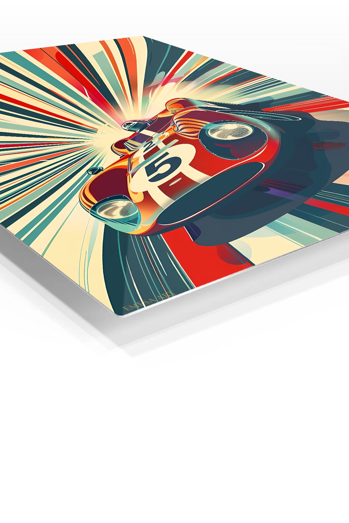 Red Number 5 Racing Car premium metal wall art Ã¢â‚¬â€œ angled view