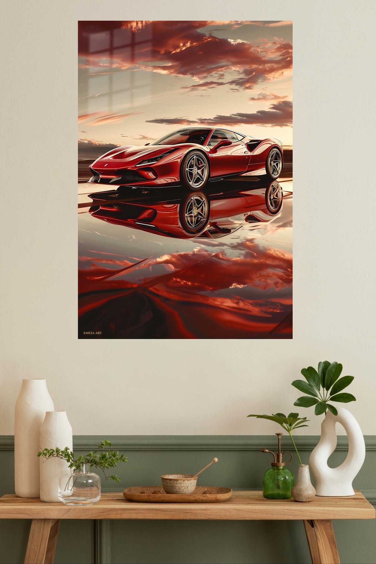 Red Classic Roadster Sunset wall art