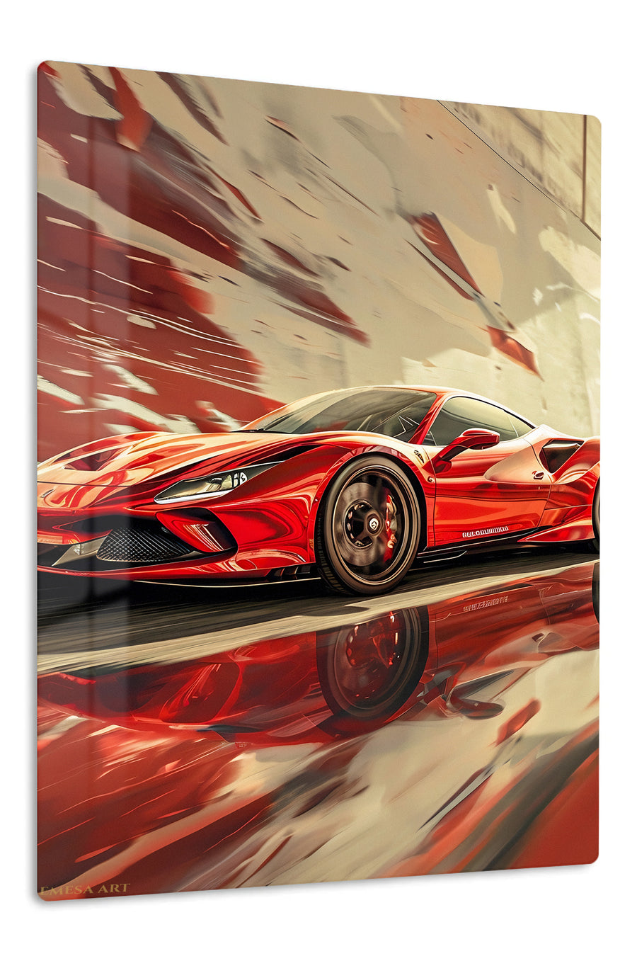 Crimson Velocity Sports Car premium metal wall art Ã¢â‚¬â€œ front view