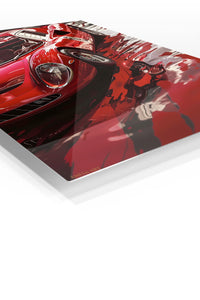Crimson Vintage Sports Car Reflection premium metal wall art Ã¢â‚¬â€œ angled view
