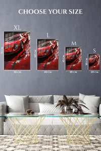 EMESA metal wall art size comparison guide for Crimson Vintage Sports Car Reflection