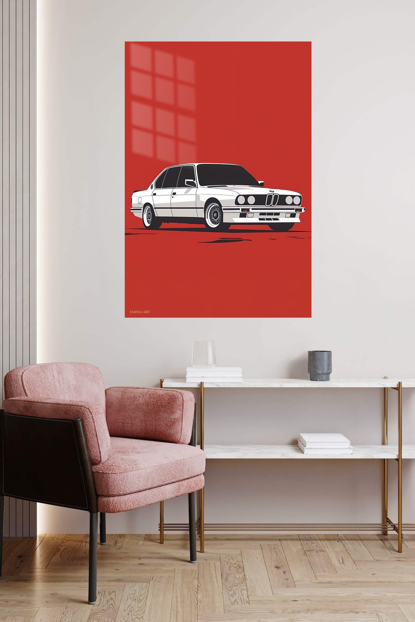 White Classic Sedan Minimalist wall art