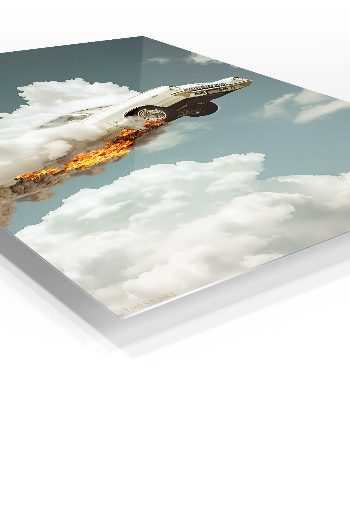 Classic Car Above the Clouds premium metal wall art Ã¢â‚¬â€œ angled view