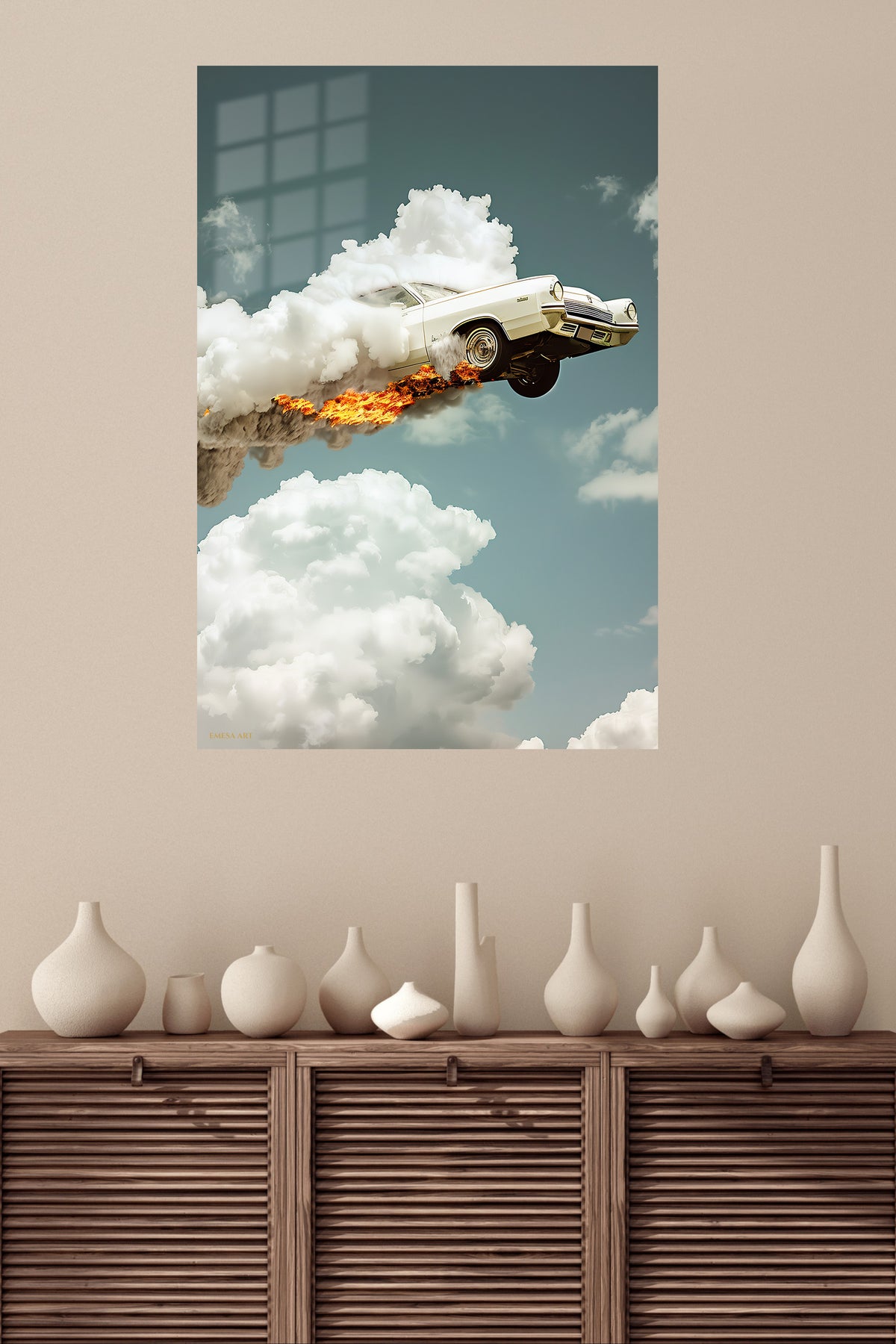 Flying Sports Car Cloud wall art